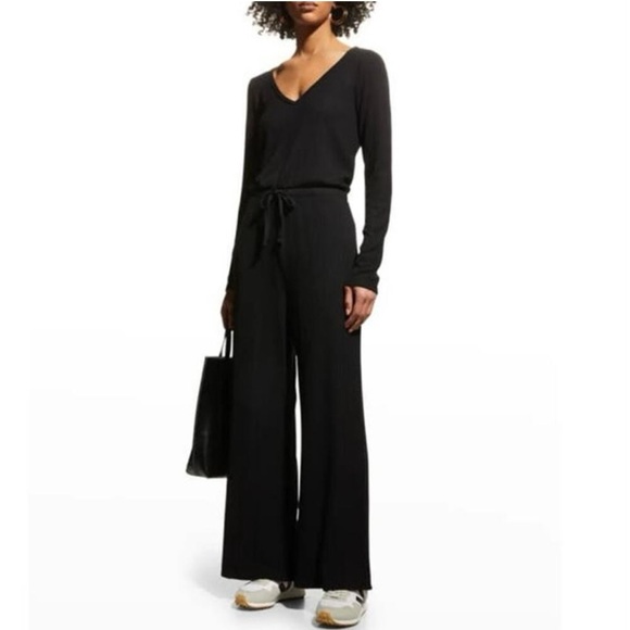 Beyond Yoga Pants - Beyond Yoga So Chic Long Sleeve Flare Leg Ribbed Jumpsuit in Black